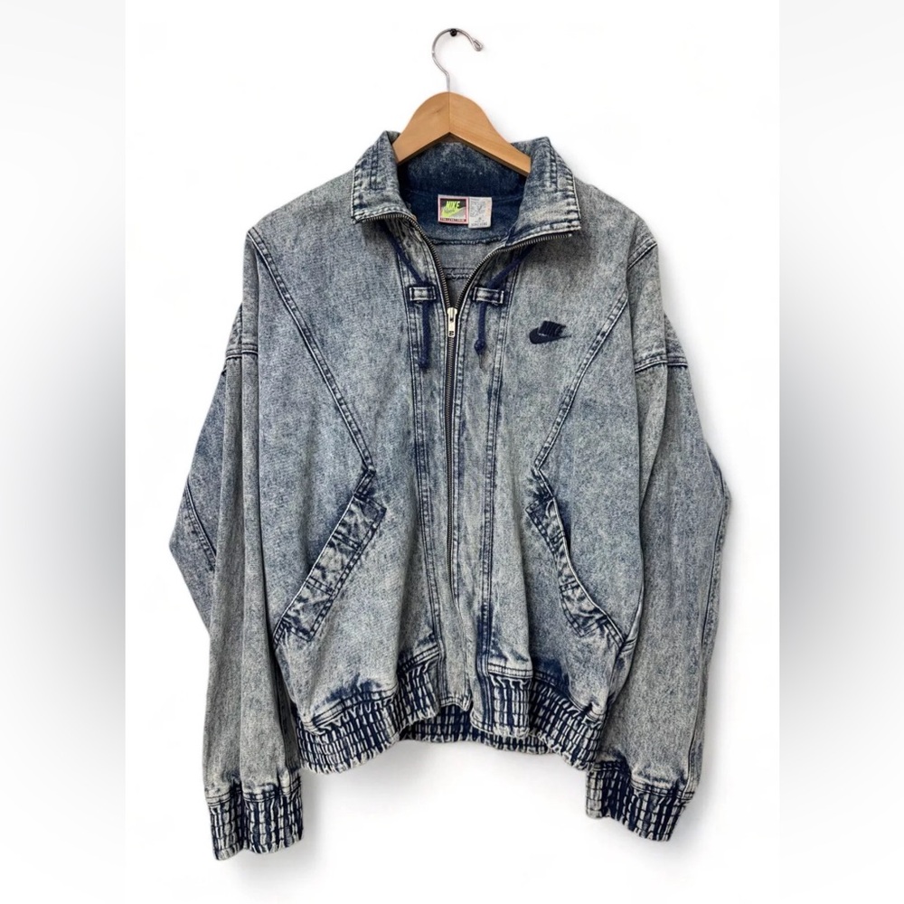 Vintage NIKE CHALLENGE COURT Denim Jacket Men's Small Acid Wash Grey Tennis
